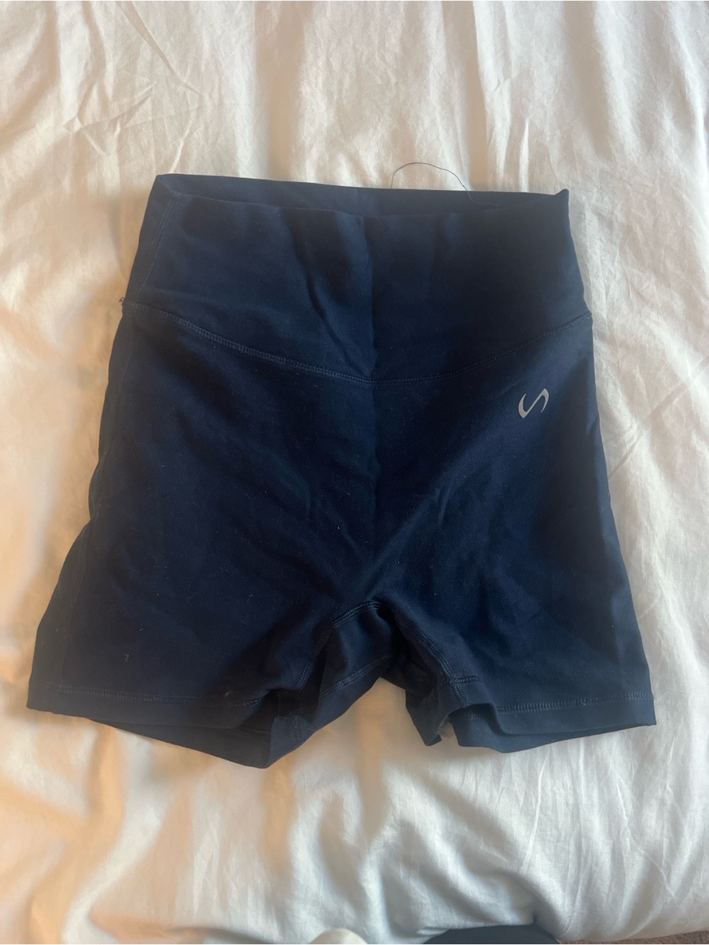 High-Rise Navy Performance Bike Shorts with Subtle S Logo
